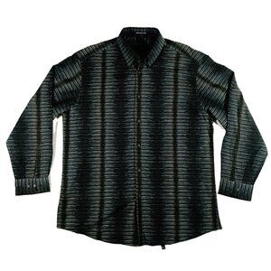Jhane Barnes 100% Cotton Black Striped Long Sleeve Button Down Shirt Men's Sz XL